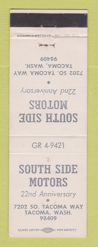 Matchbook cover south side - -,